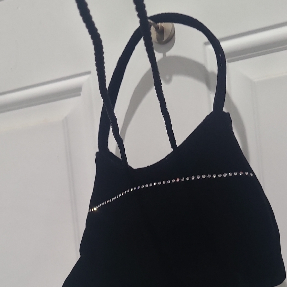 Black Shoulder Bag with Rhinestone Accent - Picture 5 of 9